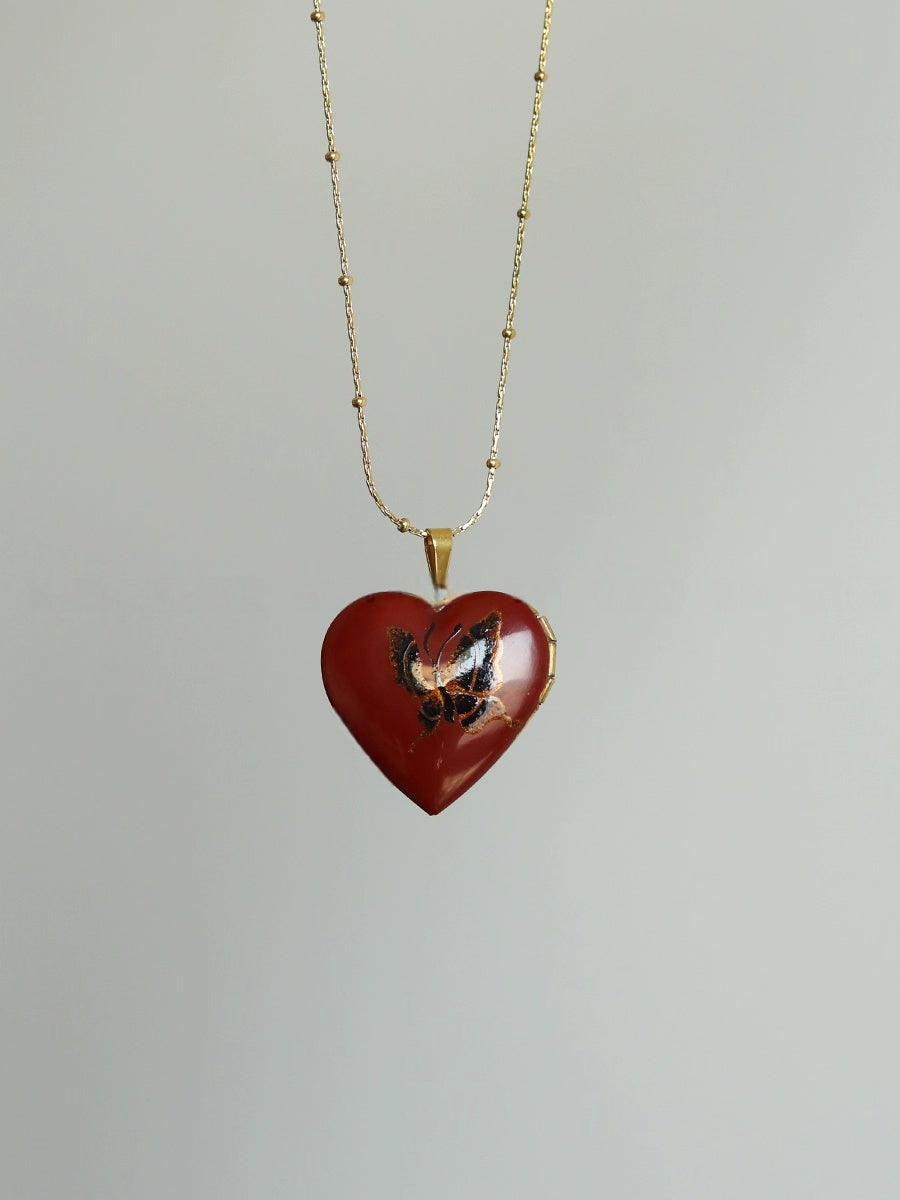 Original "Butterfly's love" Lacquer Craft Handpainted Butterfly Covered Ancient Clavicle Necklace Handmade Open