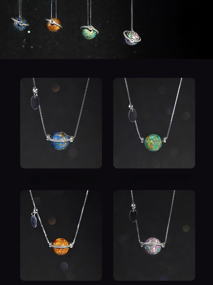 LacLume "Universe" Planet 925 Silver & Lacquer Clavicle Chain