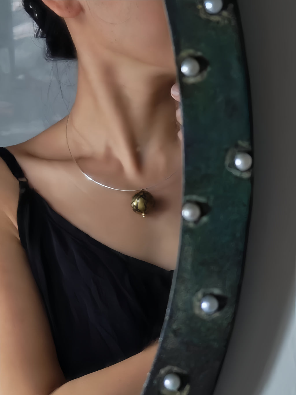 “Old Color” Brass Handpainted Lacquer Ink Bamboo Style Collar Handmade Lacquerware jewelry