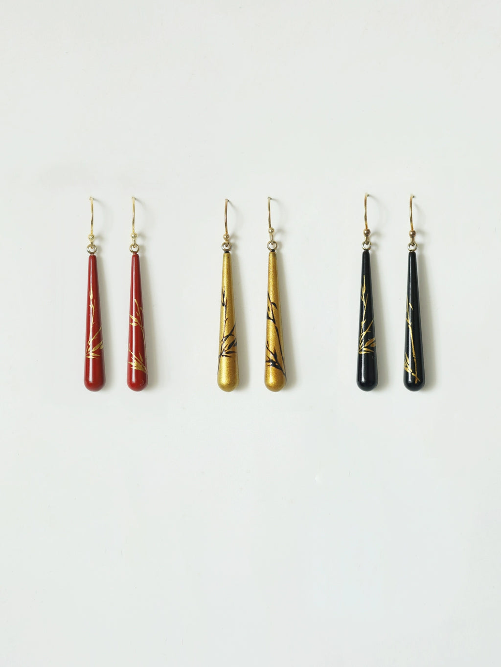 LacLume Lacquer Craft Hand-Painted Bamboo Pattern New Style Earrings-Handmade Copper Tire Lacquerware