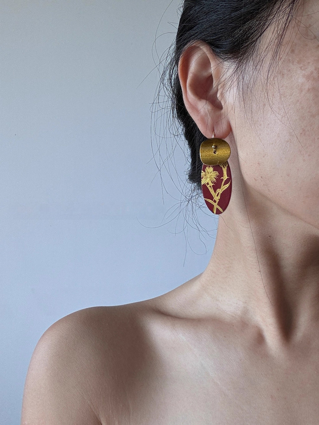 LacLume Earrings Dianthus handmade lacquer jewelry