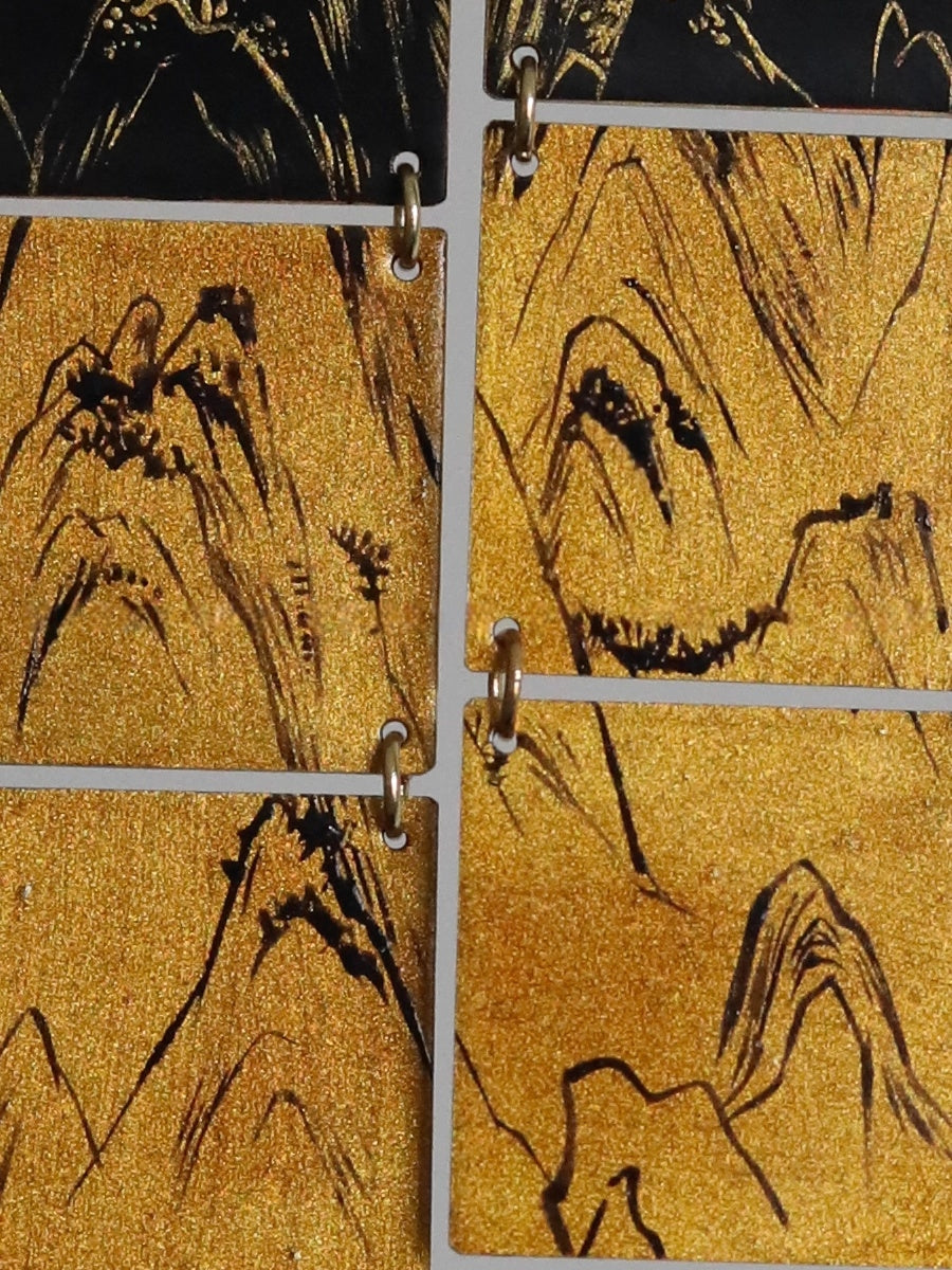 LacLume Original Lacquer Craft Hand-Painted Mountain Peaks New Style Large Earrings Hand-Made Copper Tire Lacquerware