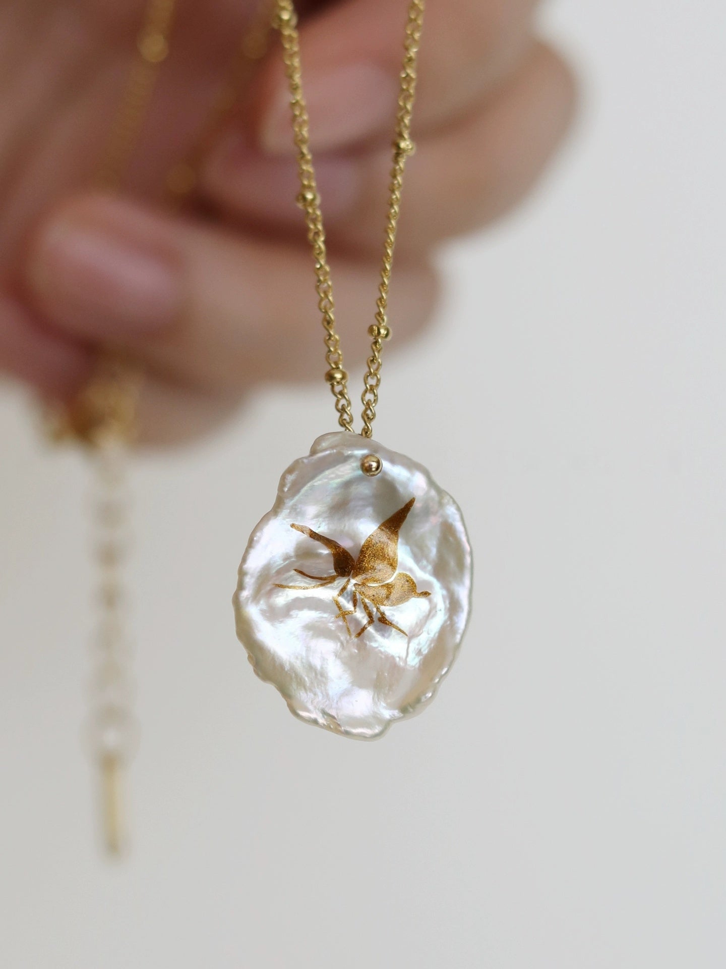 Lacquer Gold-Painted Handpainted Butterfly New Style Petal Pearl Handmade Necklace