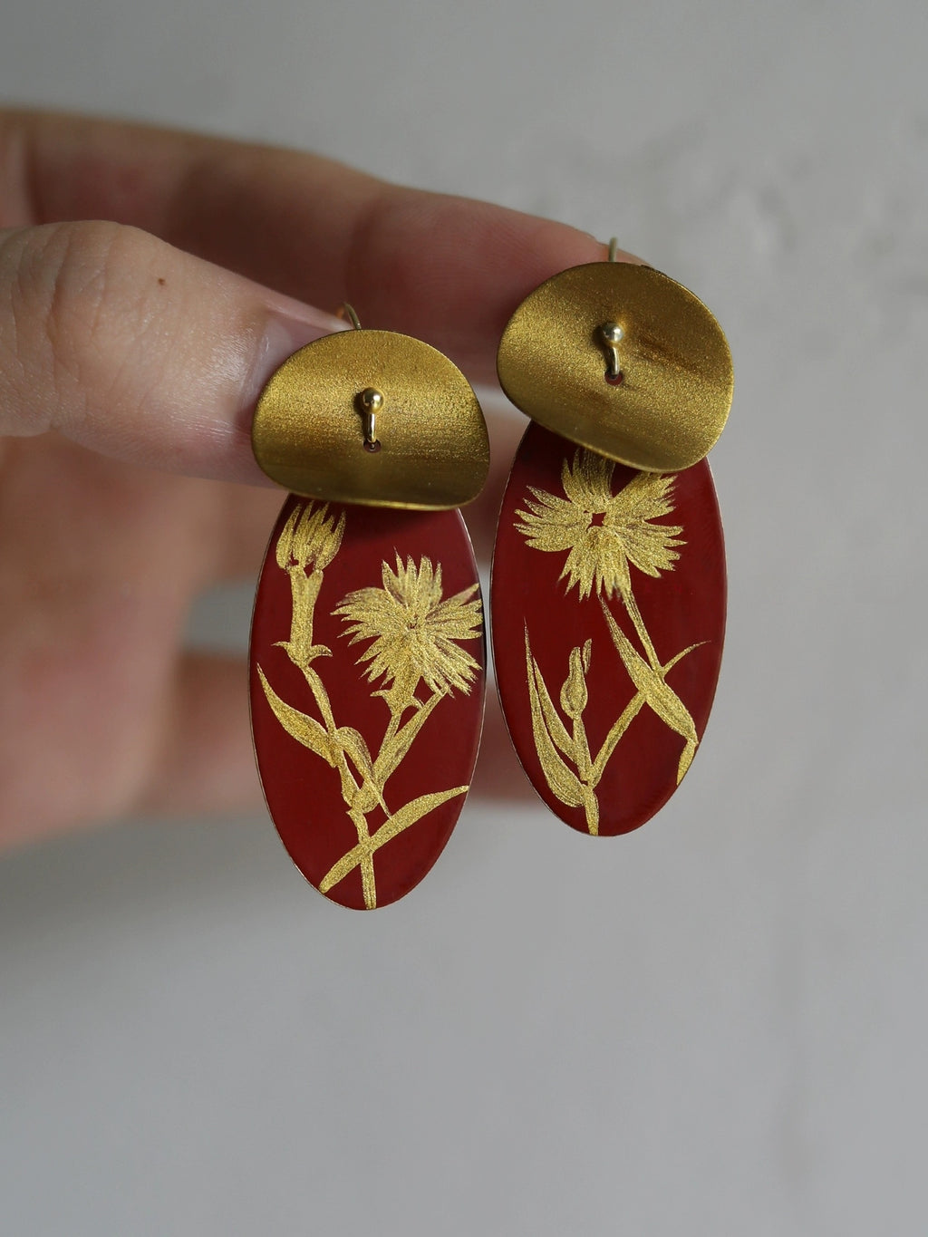 LacLume Earrings Dianthus handmade lacquer jewelry