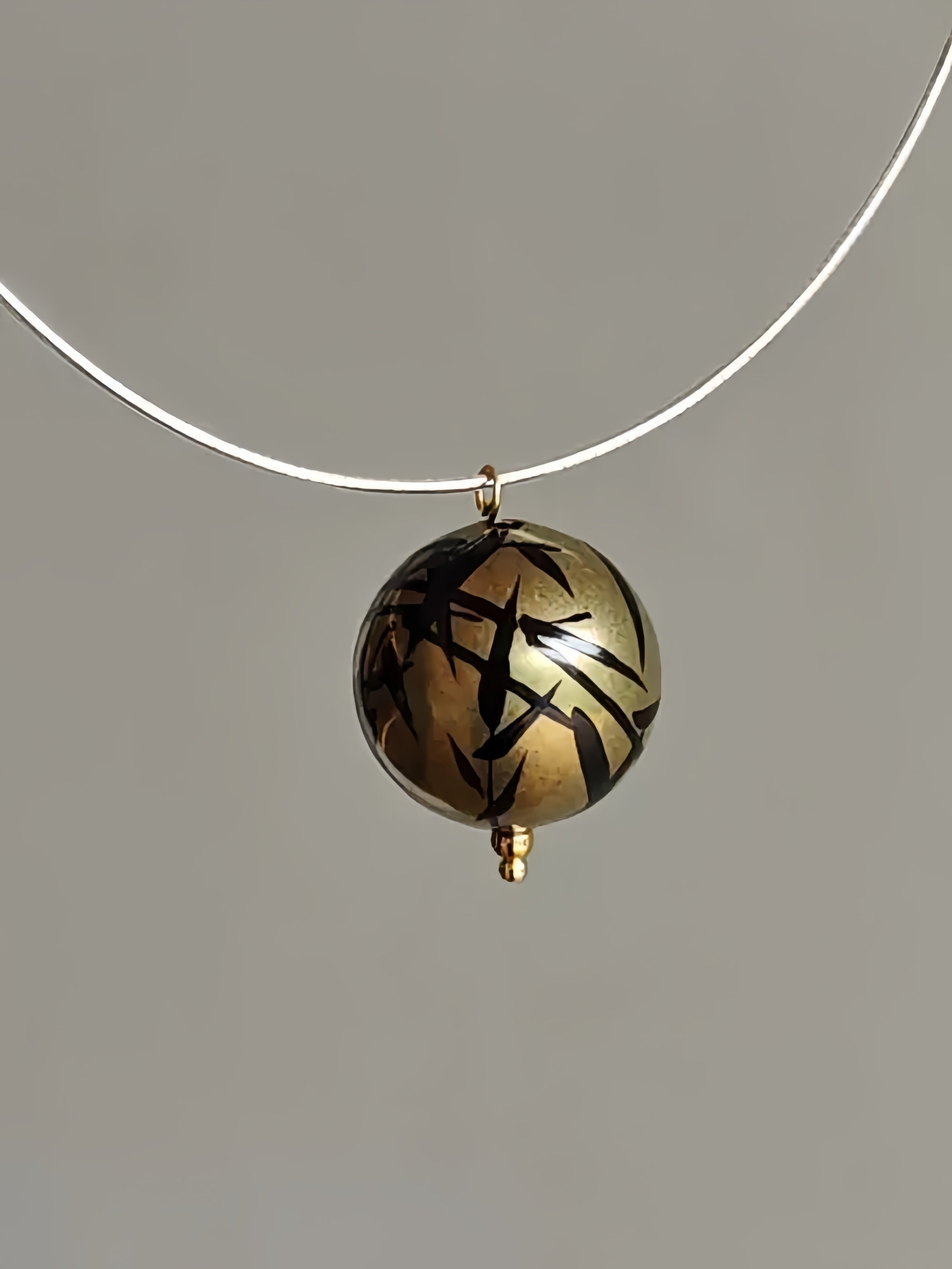 “Old Color” Brass Handpainted Lacquer Ink Bamboo Style Collar Handmade Lacquerware jewelry