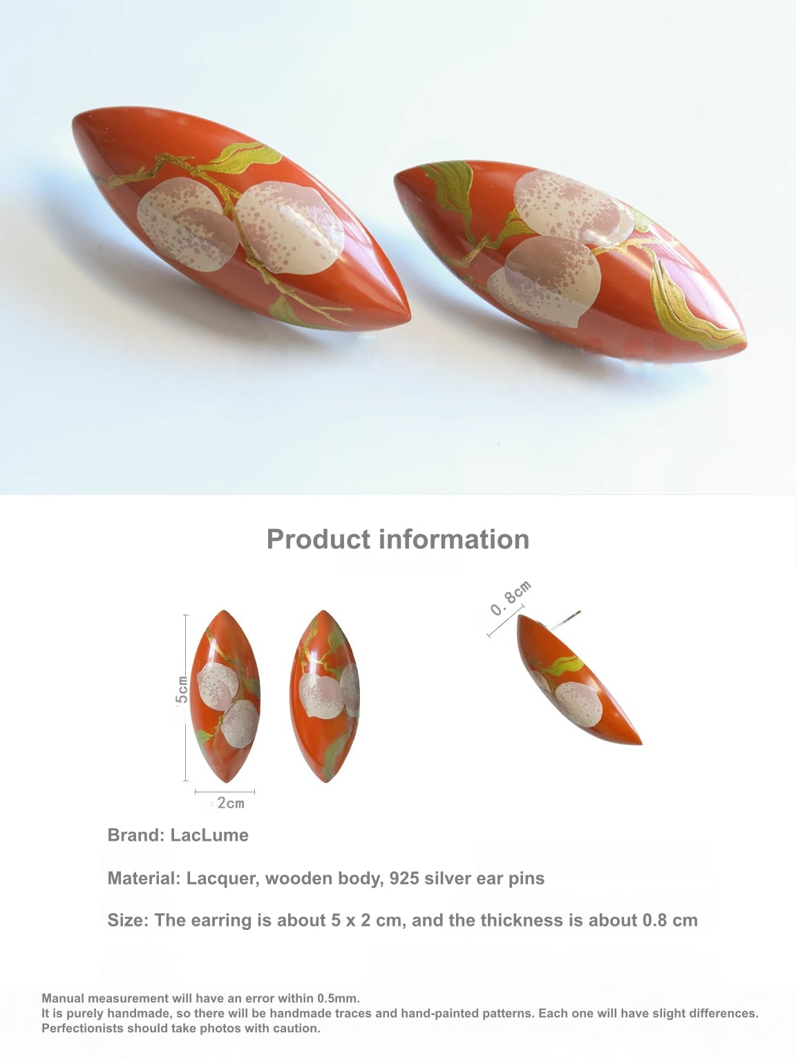 LacLume Autumn Peach handmade lacquer jewelry