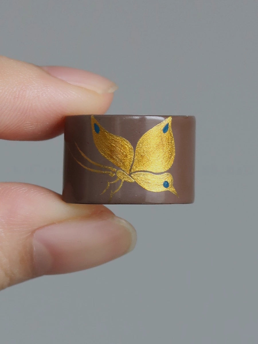 LacLume Butterfly Lacquer Gold Hand-Painted Butterfly Purple 925 Silver Ring