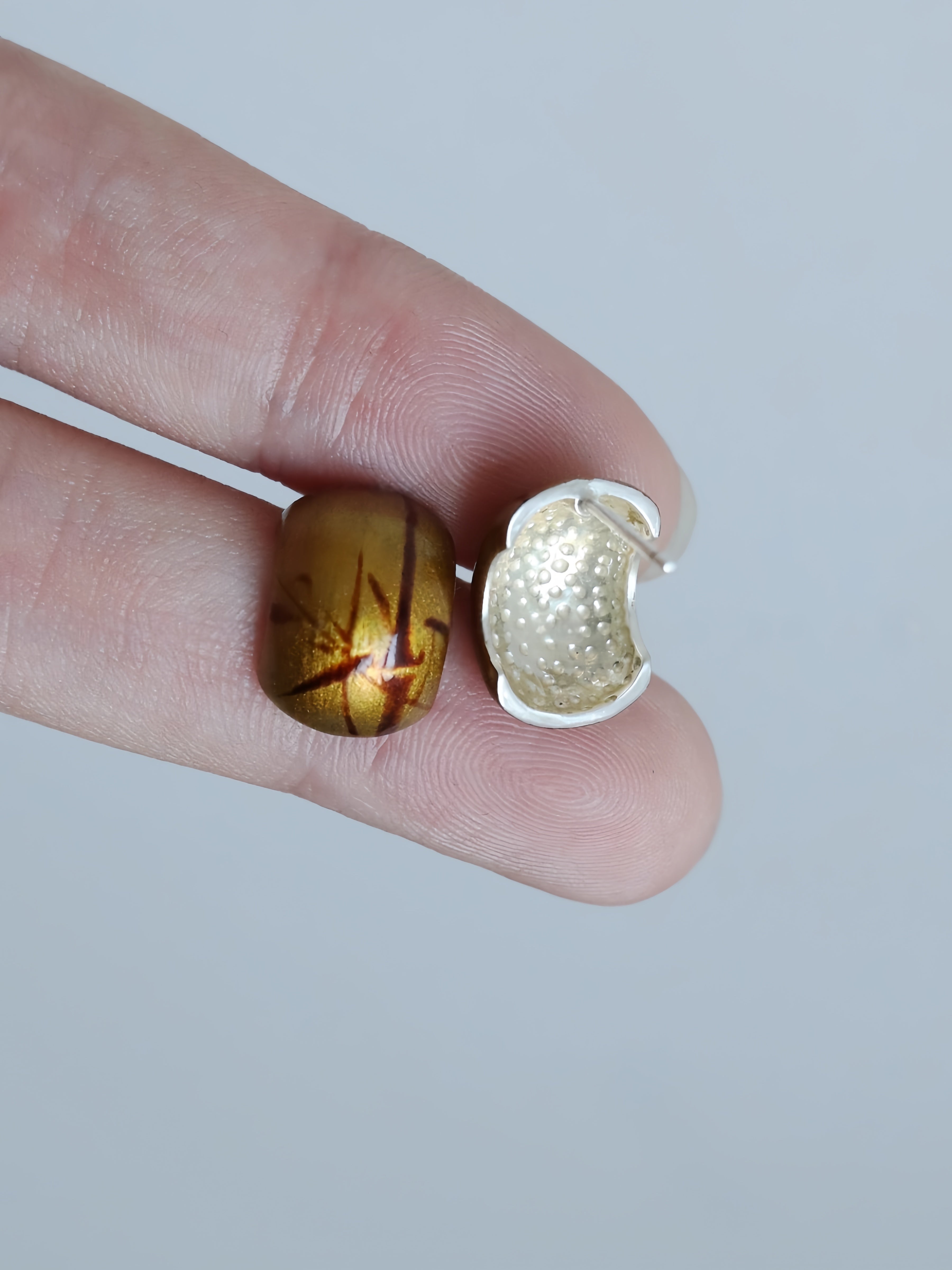 LacLume Earrings Lacquer Painted Bamboo Pattern 925 Silver Mini Earrings Silvethereal Cool Beauty Jewelry