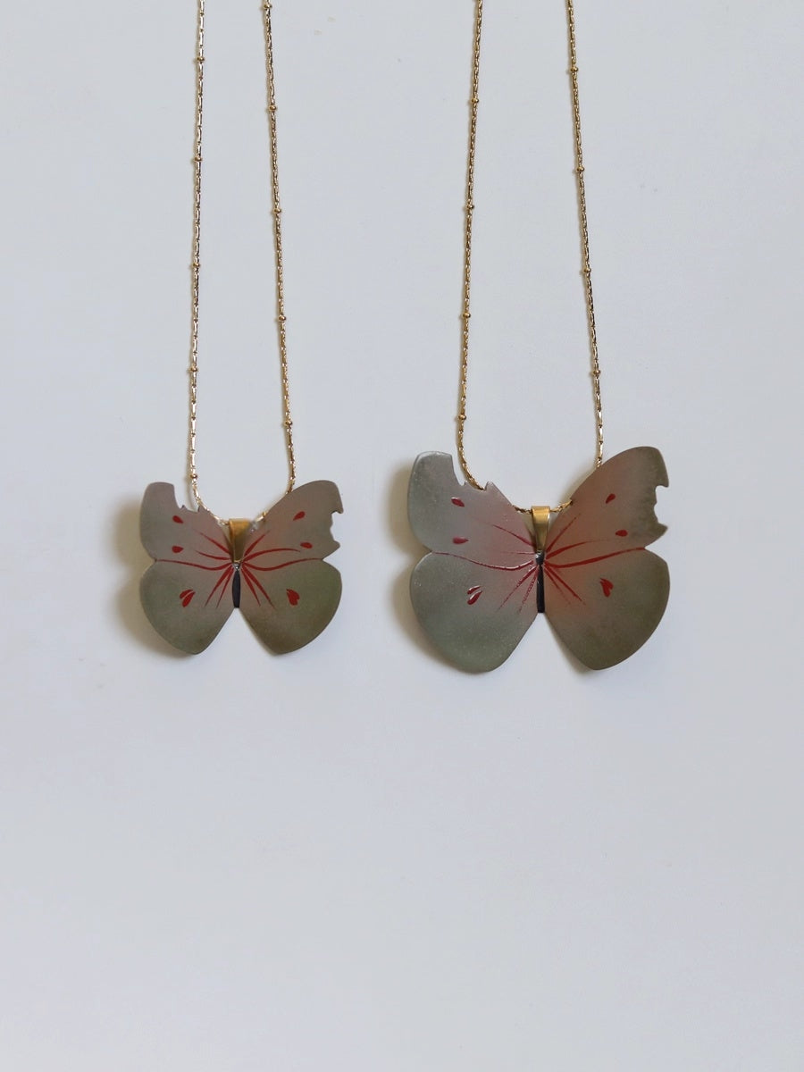 Pink Butterfly Original Lacquer Craft Hand-Painted Butterfly Oil Painting Girl'S Necklace - Handmade Copper Lacquerware