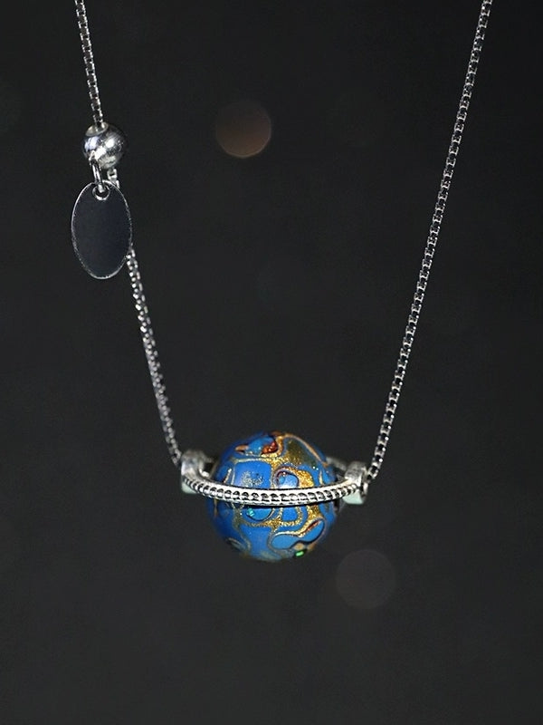 LacLume "Universe" Planet 925 Silver & Lacquer Clavicle Chain