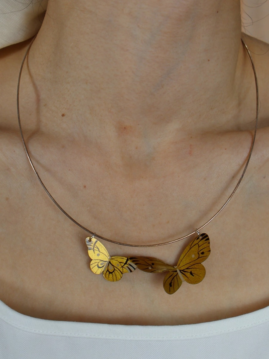 Original Lacquer And Gold-Painted Hand-Painted Butterfly Collar Handmade Copper Tire Lacquerware