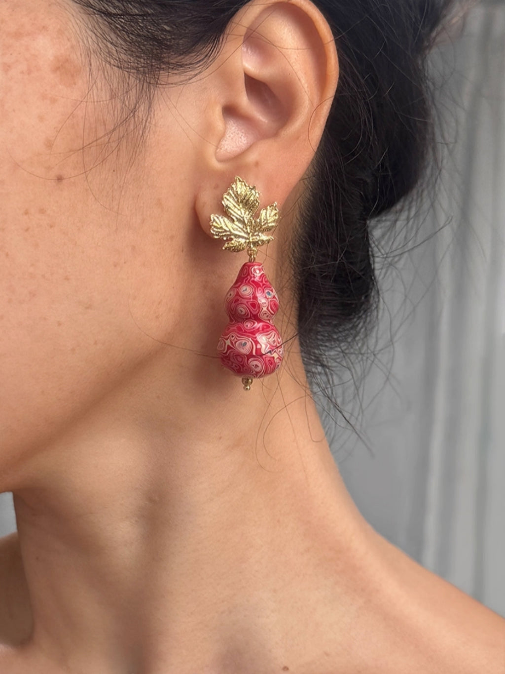 LacLume Original Lacquer Earrings, Variegated Coating Technique Gourd