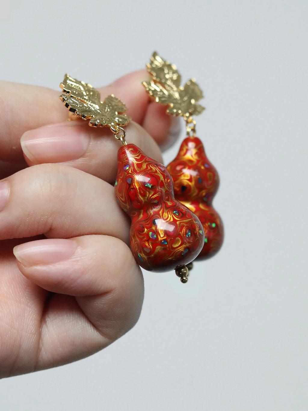 LacLume Original Lacquer Earrings, Variegated Coating Technique Gourd