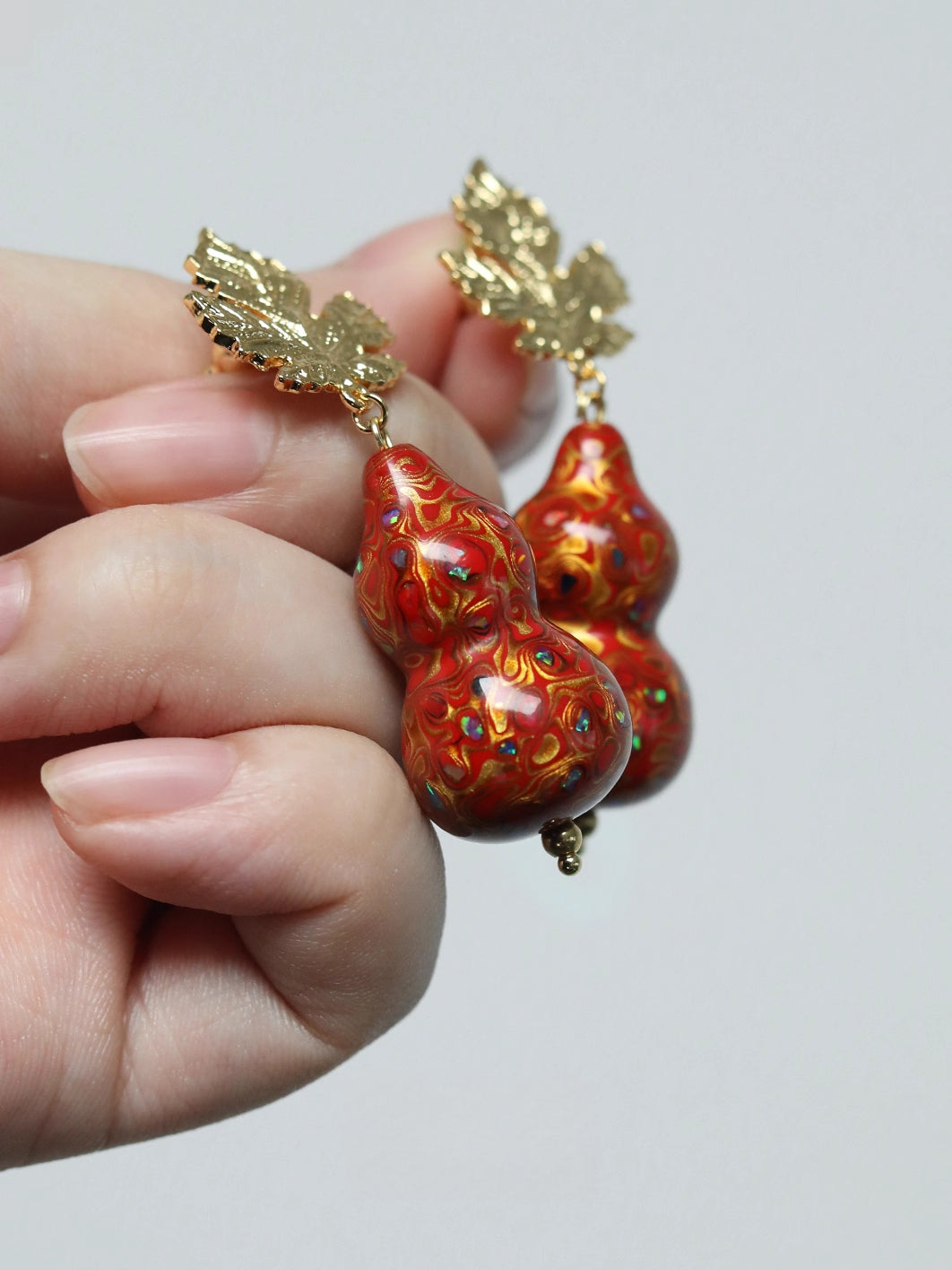 LacLume Original Lacquer Earrings, Variegated Coating Technique Gourd