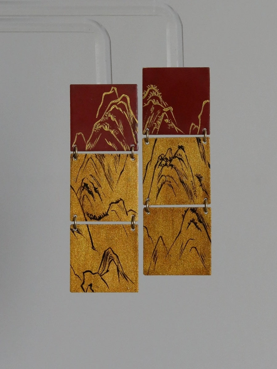 LacLume Original Lacquer Craft Hand-Painted Mountain Peaks New Style Large Earrings Hand-Made Copper Tire Lacquerware