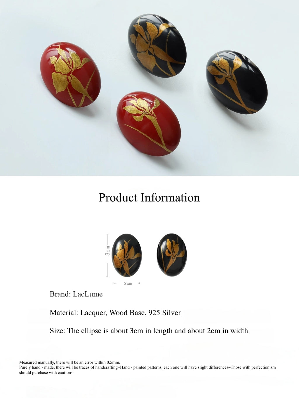 LacLume Original "Iris" Lacquer Earrings with Gold Traced Hand-Painted Iris Flowers