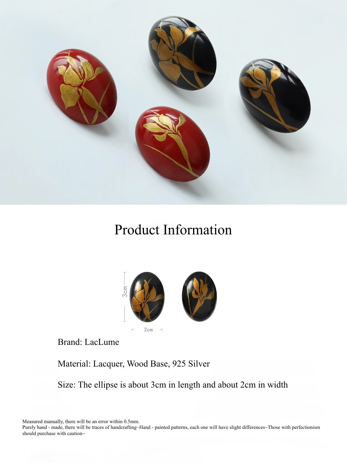 LacLume Original "Iris" Lacquer Earrings with Gold Traced Hand-Painted Iris Flowers
