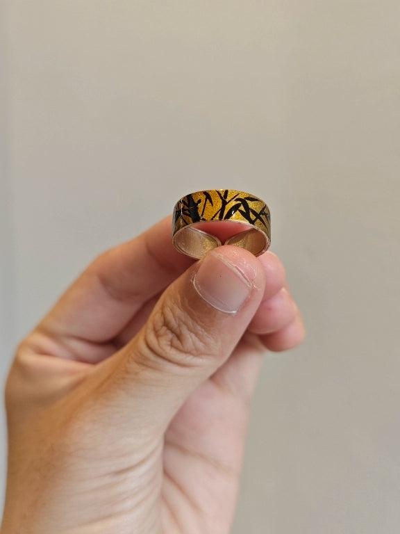 LacLume Original "Bamboo" Lacquer Painting Process, Hand-Painted Bamboo Pattern, New Style Silver Ring, Hand-Made Silver Lacquerware