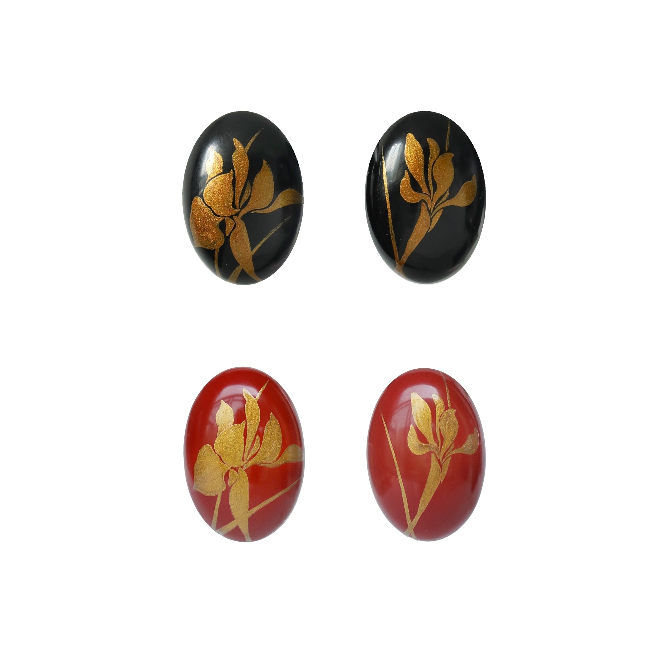 LacLume Original "Iris" Lacquer Earrings with Gold Traced Hand-Painted Iris Flowers