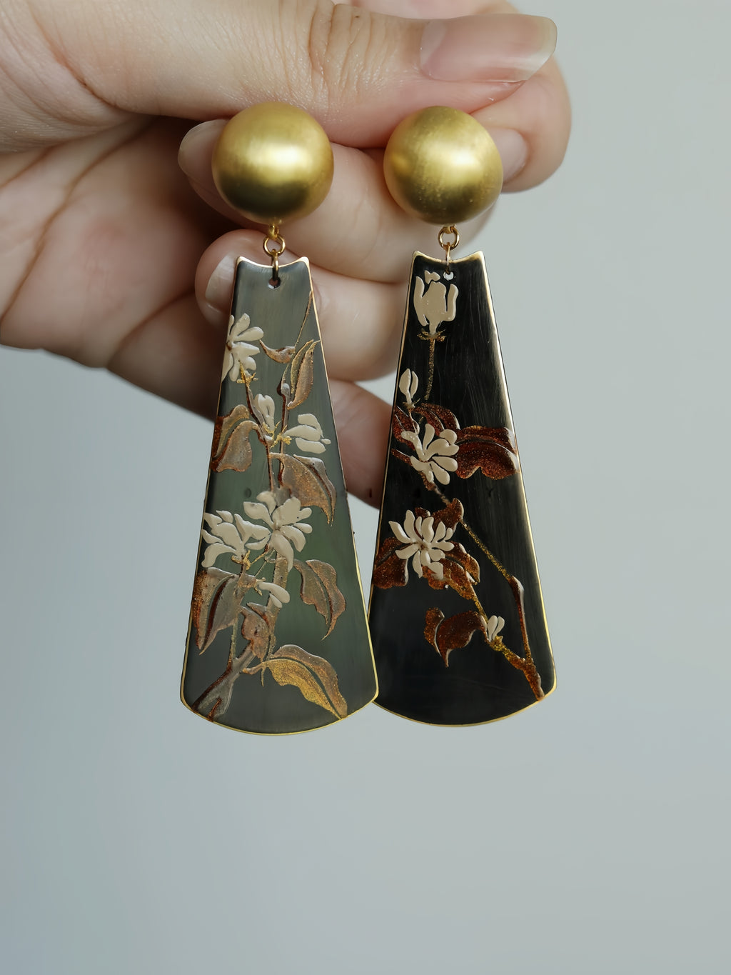 LacLume Earrings Summer Jasmine handmade lacquer jewelry