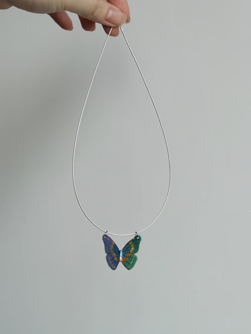 Lacquer Craft Handpainted Butterfly Polarized Necklace - Handmade Copper Lacquer Jewelry