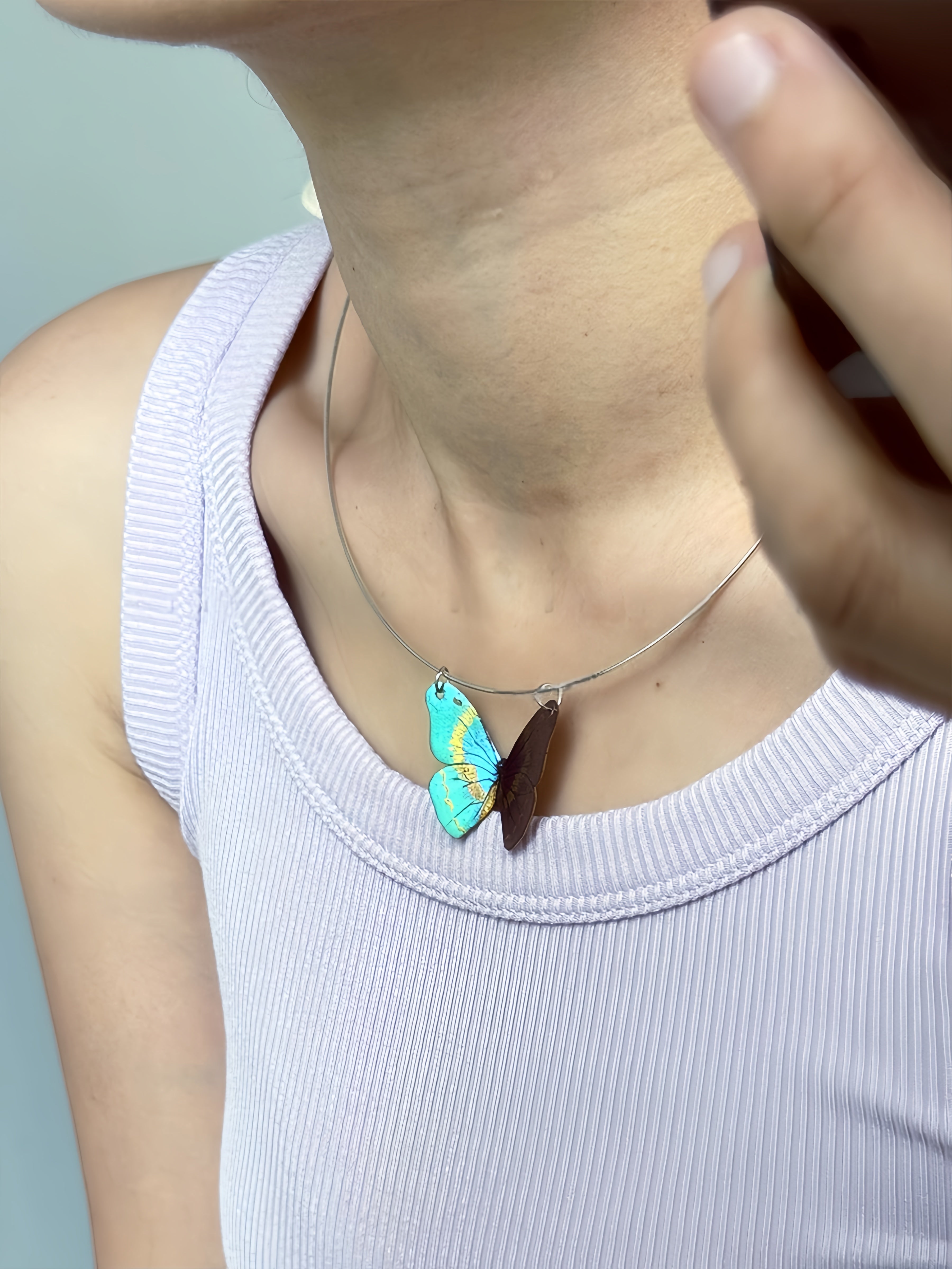 Lacquer Craft Handpainted Butterfly Polarized Necklace - Handmade Copper Lacquer Jewelry