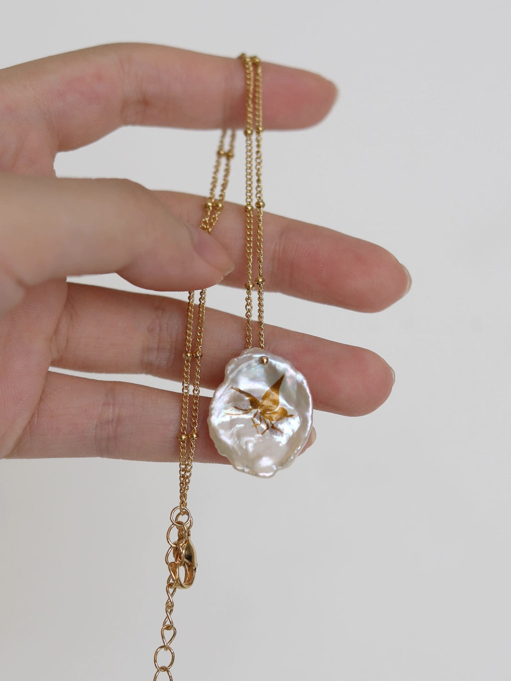 Lacquer Gold-Painted Handpainted Butterfly New Style Petal Pearl Handmade Necklace