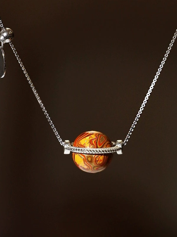 LacLume "Universe" Planet 925 Silver & Lacquer Clavicle Chain