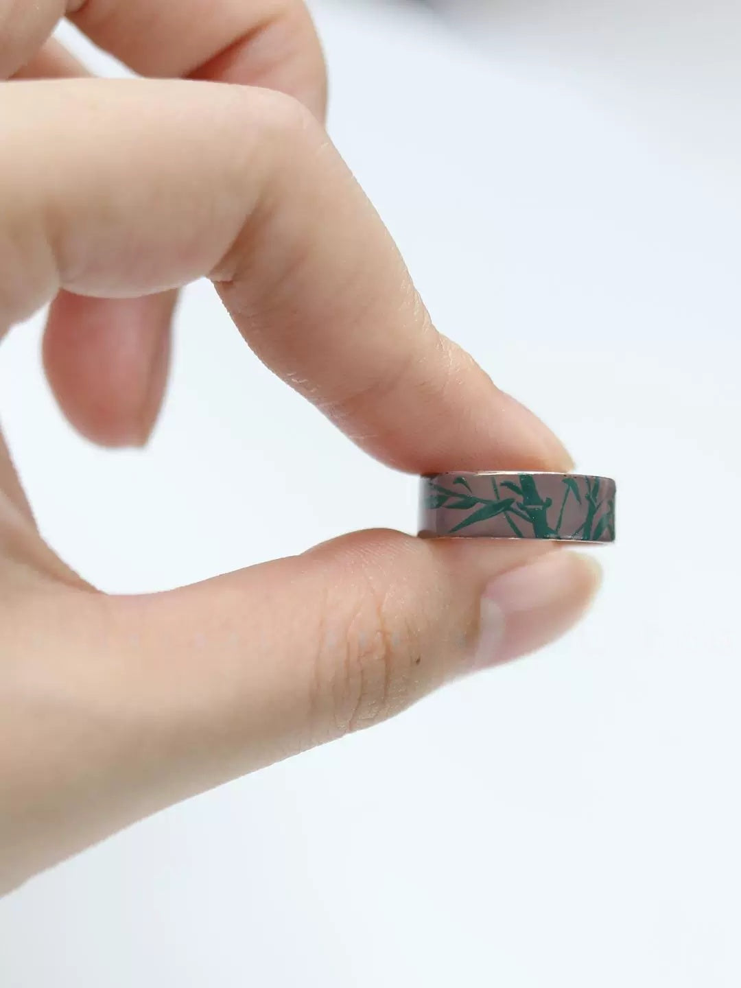 LacLume Original "Bamboo" Lacquer Painting Process, Hand-Painted Bamboo Pattern, New Style Silver Ring, Hand-Made Silver Lacquerware