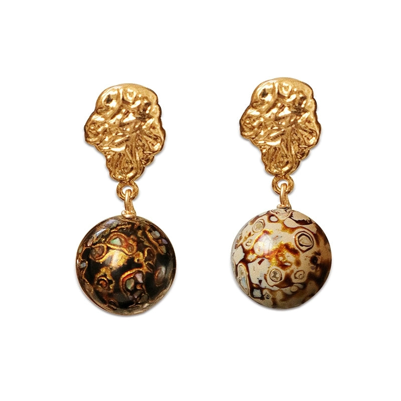 LacLume Intangible Cultural Heritage Lacquer Earrings & Studs - Mother-of-Pearl Inlaid Retro Style