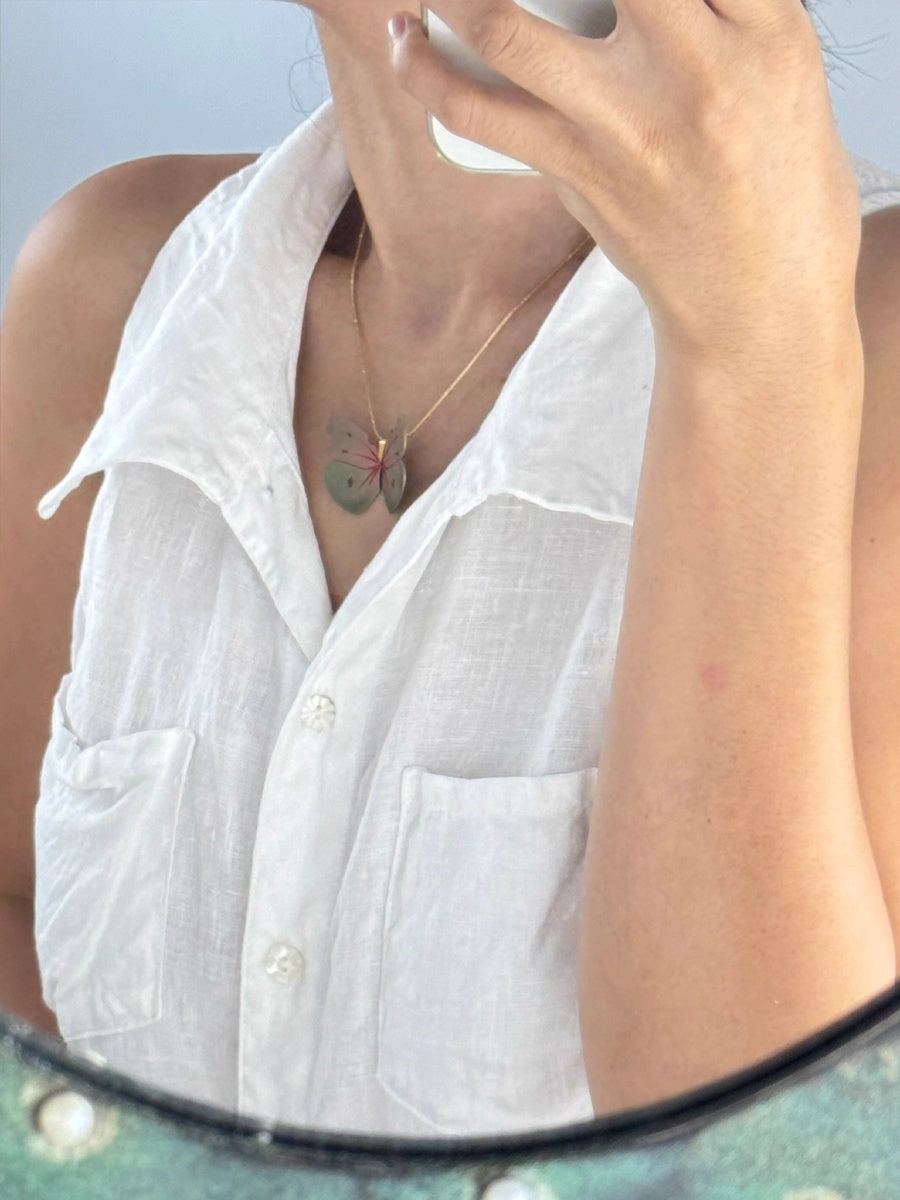 Pink Butterfly Original Lacquer Craft Hand-Painted Butterfly Oil Painting Girl'S Necklace - Handmade Copper Lacquerware