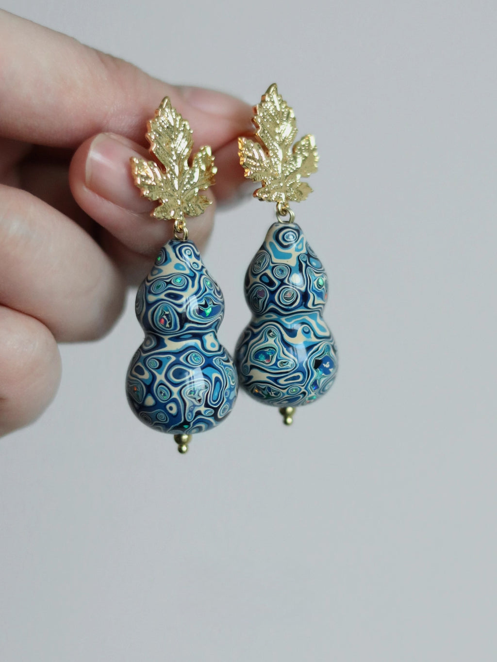 LacLume Original Lacquer Earrings, Variegated Coating Technique Gourd